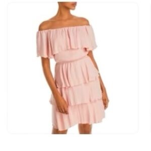Sam Edelman Women’s Tiered Short Mini Dress Blush Off the Shoulder Sz L